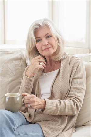 senior coffee alone - Woman at Home Relaxing With a Cup of Coffee Stock Photo - Rights-Managed, Code: 700-03438989