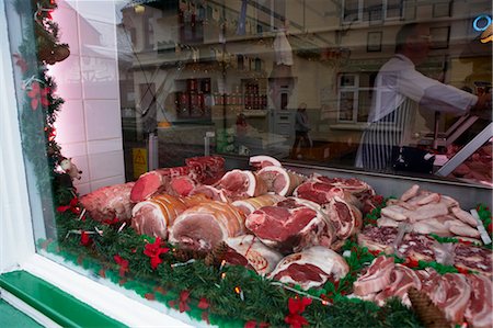 display case - Butcher Shop Window, Porlock, Somerset, England Stock Photo - Rights-Managed, Code: 700-03458141