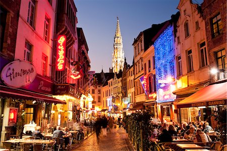 road cafe - Outdoor Cafes and Restaurants at Dusk, Brussels, Belgium Stock Photo - Rights-Managed, Code: 700-03501292