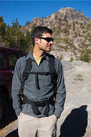 simsearch:700-03503010,k - Man Preparing for Day Hike at Donner Summit, near Lake Tahoe, California, USA Stock Photo - Rights-Managed, Code: 700-03503015