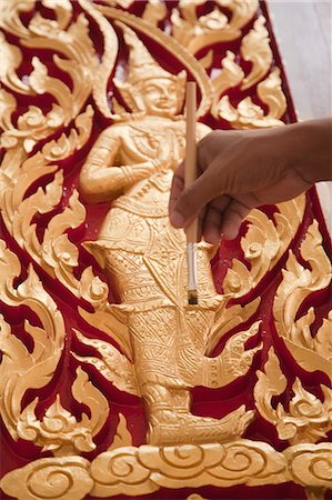 Painting Gold on Thai Teak Wood Craft Stock Photo - Rights-Managed, Code: 700-03586782