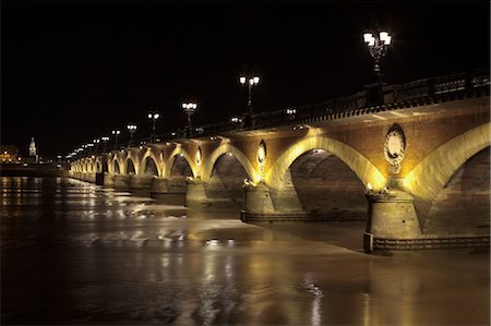 stone archways exterior - Pont de Pierre at Night, Bordeaux, Gironde, Aquitaine, France Stock Photo - Rights-Managed, Code: 700-03615842