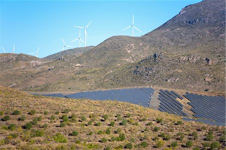 Solar Plant and Wind Farm, Lucainena de las Torres, Almeria Province, Andalucia, Spain Foto de stock - Con derechos protegidos, Código: 700-03622876