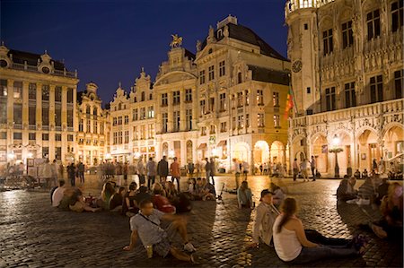 european city at night - People in Grand Place, Brussels, Belgium Stock Photo - Rights-Managed, Code: 700-03638922