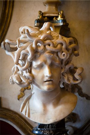 famous historical artworks - Medusa Bust by Bernini, Capitoline Museums, Piazza del Campidoglio, Rome, Italy Stock Photo - Rights-Managed, Code: 700-03639176