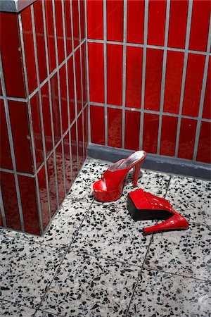 deserted - Red Shoes on Tile Floor Stock Photo - Rights-Managed, Code: 700-03738121