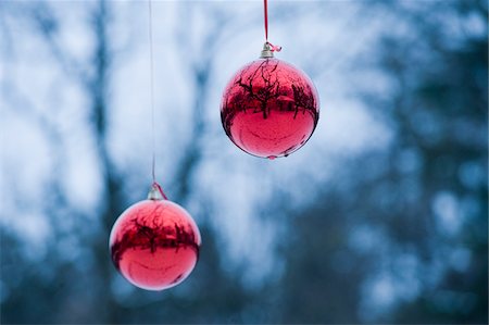 Red Christmas Balls Hanging on Tree, Salzburg, Austria Stock Photo - Rights-Managed, Code: 700-03762591