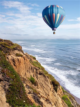 simsearch:700-03891190,k - Hot Air Balloon Floating Over Cliffs near Fort Funston, San Francisco, California, USA Stock Photo - Rights-Managed, Code: 700-03891173