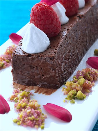 simsearch:824-07586191,k - A whole chocolate marquise with raspberries and cream gourmet dessert Stock Photo - Rights-Managed, Code: 824-07586028