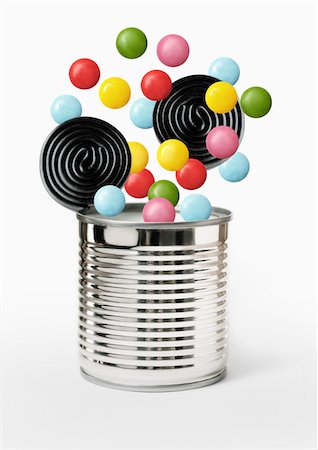 simsearch:825-06047612,k - Multicolored candies falling into a can Stock Photo - Rights-Managed, Code: 825-05815441