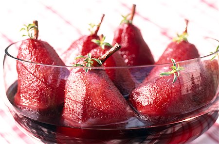 Williams pear dessert with blackcurrant wine and savory Stock Photo - Rights-Managed, Code: 825-05811362