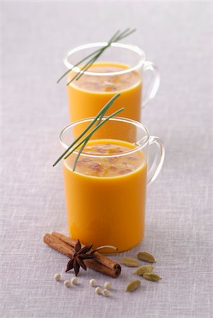 simsearch:652-03802277,k - Glass cups of carrot soup Stock Photo - Rights-Managed, Code: 825-05813329