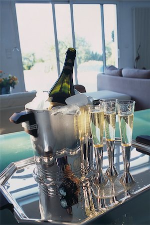 simsearch:825-05985931,k - Glasses of Champagne and bottle of Champagne in an ice bucket Stock Photo - Rights-Managed, Code: 825-05835827