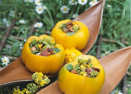 Yellow peppers stuffed with flowers Stock Photo - Rights-Managed, Code: 825-05835837