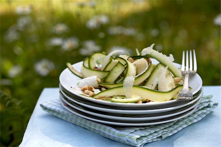 simsearch:825-05814612,k - Tagliatelles-shaped zucchini,cheese and pine nut salad Stock Photo - Rights-Managed, Code: 825-05836208