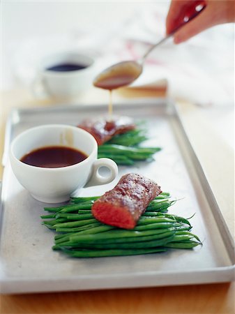 Beef filet mignon with green beans and gravy Stock Photo - Rights-Managed, Code: 825-05836963