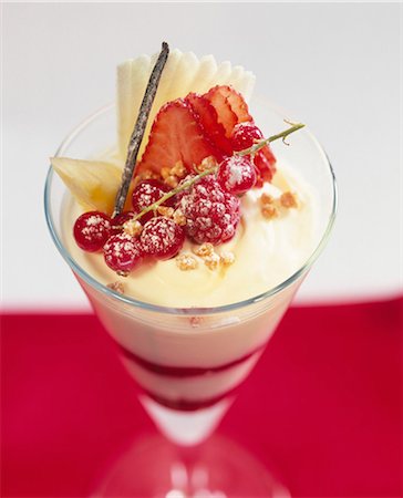 Pineapple cream dessert with summer fruit puree Stock Photo - Rights-Managed, Code: 825-05837133