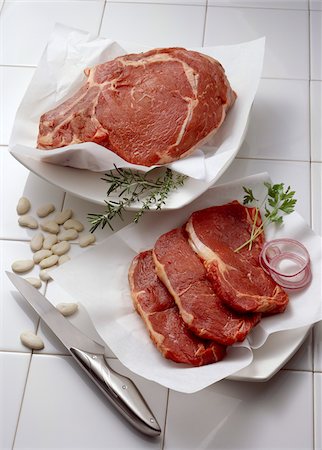 raw beef sirloin and rib of beef Stock Photo - Rights-Managed, Code: 825-05987624