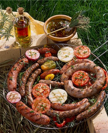 simsearch:825-06316883,k - Raw sausages on barbecue Stock Photo - Rights-Managed, Code: 825-05988050
