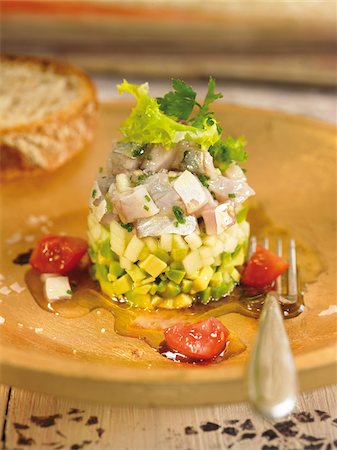 Horse mackerel,avocado and green apple timbale Stock Photo - Rights-Managed, Code: 825-06048394
