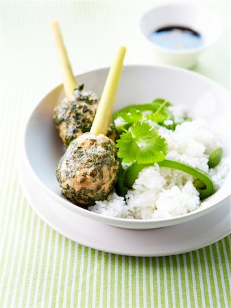 simsearch:825-02302497,k - Miced chicken and herb meatballs ,white rice with green peppers Stock Photo - Rights-Managed, Code: 825-06315650