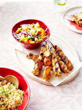 simsearch:825-06316883,k - POrk brochettes with tabbouleh,salsa sauce Stock Photo - Rights-Managed, Code: 825-06315675