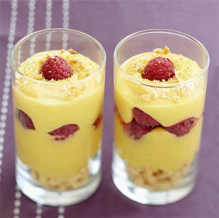 single lemon - Lemon cream dessert with raspberries Stock Photo - Rights-Managed, Code: 825-06316305