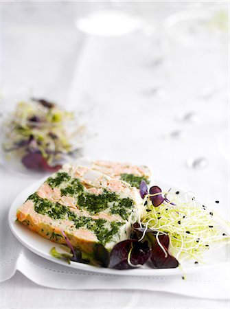 simsearch:825-07522119,k - Salmon,scallop and spinach terrine Stock Photo - Rights-Managed, Code: 825-06816434