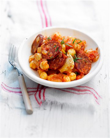 Chickpeas with Chorizo and garlic Stock Photo - Rights-Managed, Code: 825-06816544