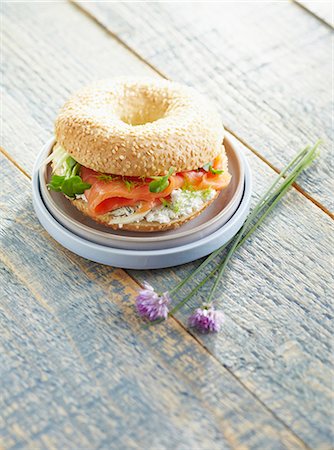 Smoked salmon and cream cheese bagel sandwich Stock Photo - Rights-Managed, Code: 825-06817214