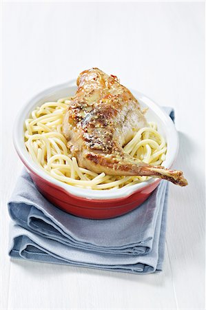 simsearch:652-05807406,k - Rabbit leg with mustard sauce on a bed of spaghetti Stock Photo - Rights-Managed, Code: 825-07076906