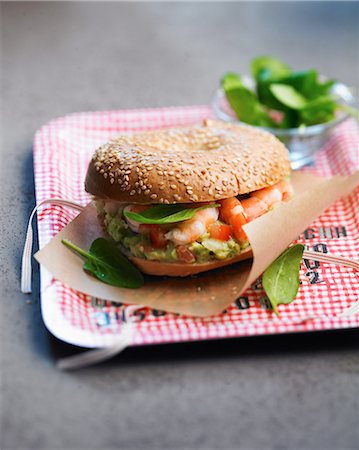 Shrimp,guacamole and spinach burger Stock Photo - Rights-Managed, Code: 825-07076935