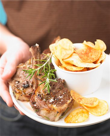simsearch:825-06316883,k - Grilled lamb chops with rosemary and crisps Stock Photo - Rights-Managed, Code: 825-07522900