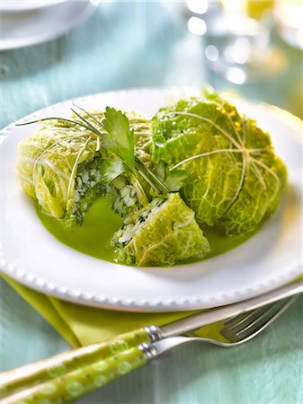 simsearch:825-03627010,k - Cabbage leaves stuffed with whiting and sorrel,green parsley sauce Stock Photo - Rights-Managed, Code: 825-07523139