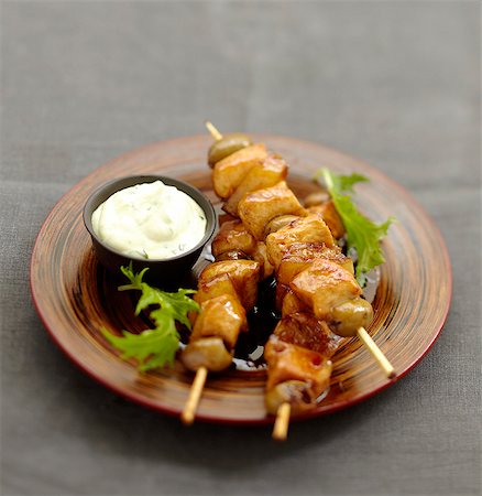 skewer - Chicken,olive and confit citrus brochettes Stock Photo - Rights-Managed, Code: 825-07652974