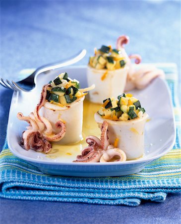 plated food - squid stuffed with citrus fruit Stock Photo - Rights-Managed, Code: 825-02305877