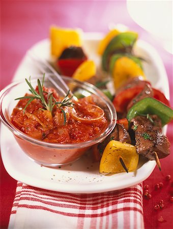 simsearch:825-06316883,k - beef and pepper skewers, home- made spicy tomato sauce Stock Photo - Rights-Managed, Code: 825-02306054