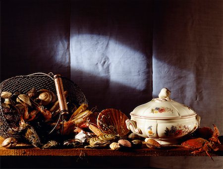 Selection of seafood and shellfish and soup tureen Stock Photo - Rights-Managed, Code: 825-02302724