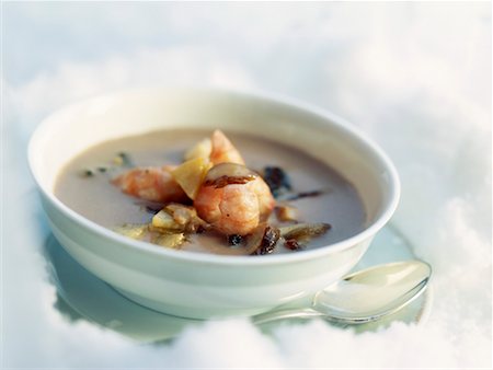 Mushroom consommé with langoustines Stock Photo - Rights-Managed, Code: 825-02302832