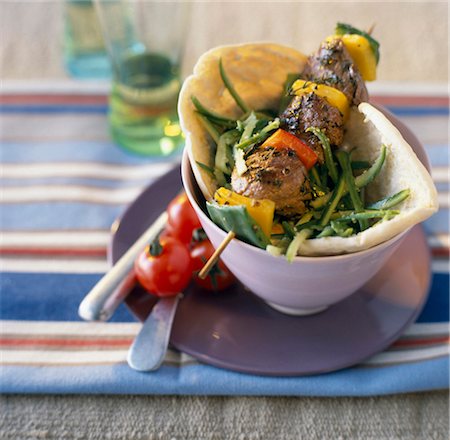 simsearch:825-05985428,k - Meat kebab with pitta bread Stock Photo - Rights-Managed, Code: 825-03626981