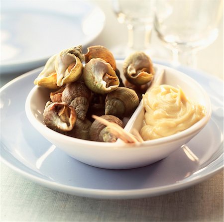 Whelks with mayonnaise sauce Stock Photo - Rights-Managed, Code: 825-03627322