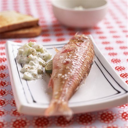 simsearch:825-03627010,k - Red mullet with cucumber and yoghurt sauce Stock Photo - Rights-Managed, Code: 825-03627492