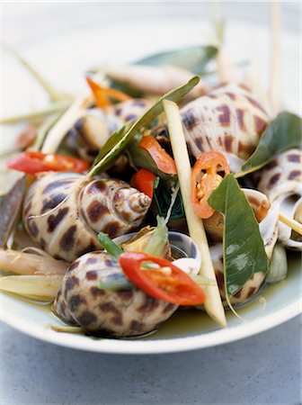 Whelk and pepper Fricassée with citronella and bay leaves Stock Photo - Rights-Managed, Code: 825-03628506