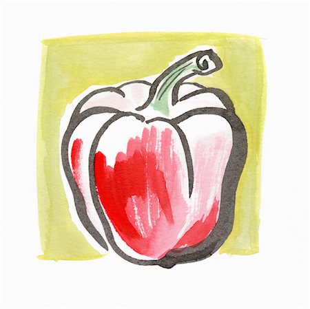 drawing vegetables - Red pepper Foto de stock - Con derechos protegidos, Código: 825-03629224
