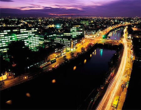 Dublin City, Aerial View of Dublin City, At Night Across River Liffey Stock Photo - Rights-Managed, Code: 832-02253824