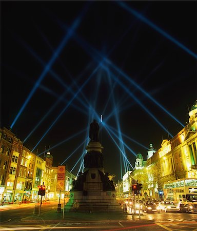 Spire of Dublin, O'Connell Street, Dublin, Ireland; EU celebrations with searchlights in night sky Stock Photo - Rights-Managed, Code: 832-03232475