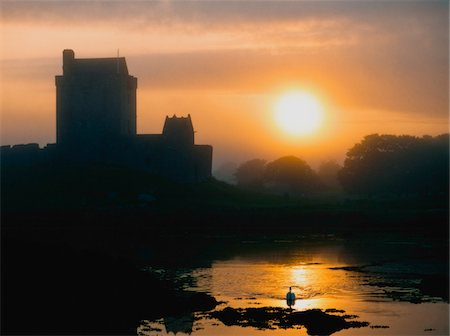 silhouettes birds - Dunguaire Castle, Kinvara, Co Galway, Ireland; Silhouette of a 16th Century castle at sunset Stock Photo - Rights-Managed, Code: 832-03233366