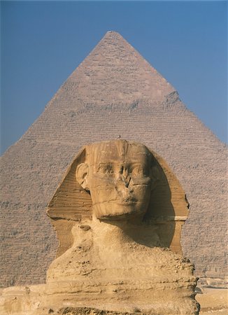 pyramids - Sphinx in front of great pyramid of Chephren Foto de stock - Con derechos protegidos, Código: 832-03724878