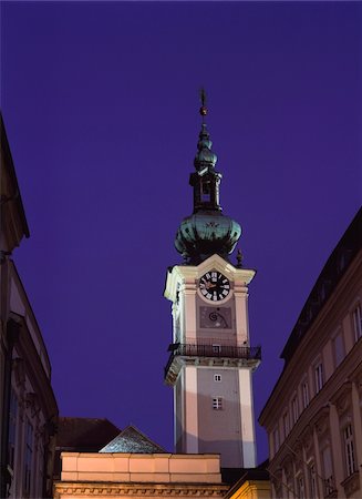 Clock tower at dusk Stock Photo - Rights-Managed, Code: 832-03723598