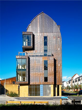 eco house - Copper Sun Mill, CALA Domus development, Newhall, Harlow Essex. Architects: PCKO Architects Stock Photo - Rights-Managed, Code: 845-04826904